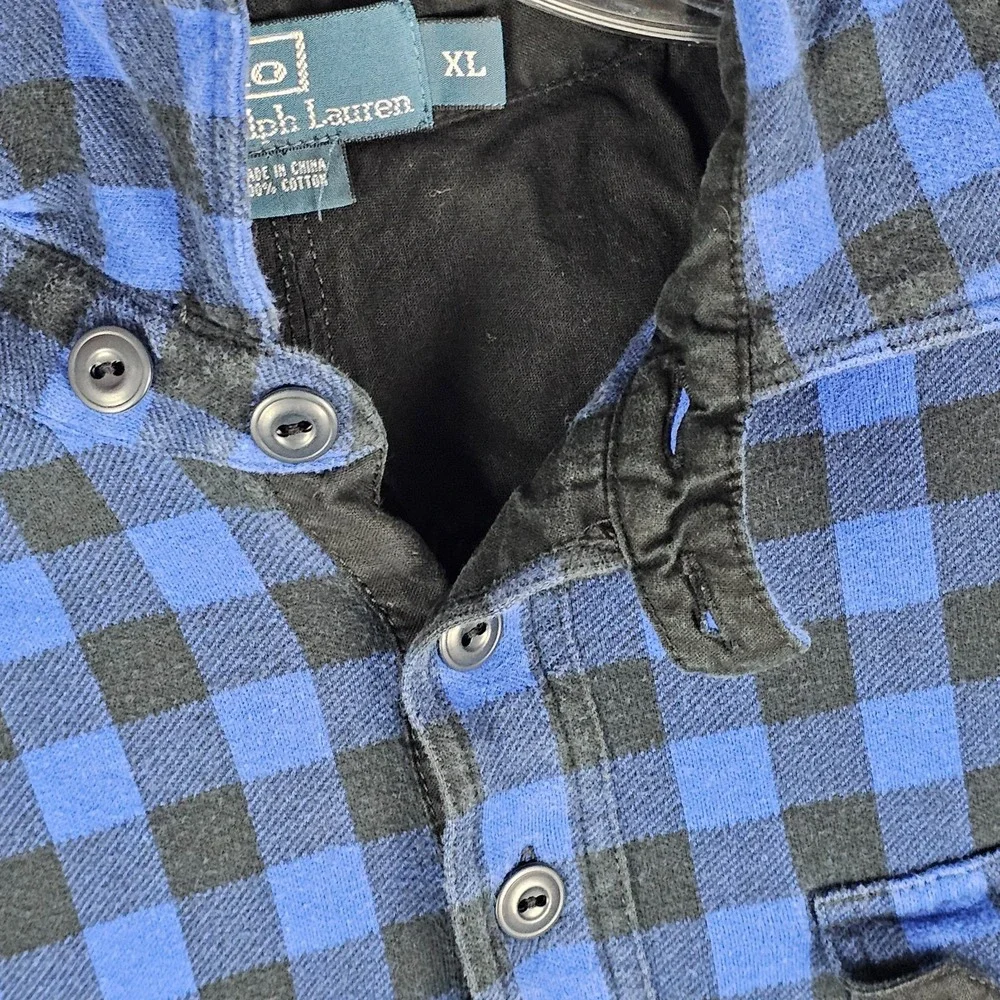 Polo Ralph Lauren Rugby Flannel Shirt Men's XL Plaid Long Sleeve Half‎ Button-Up